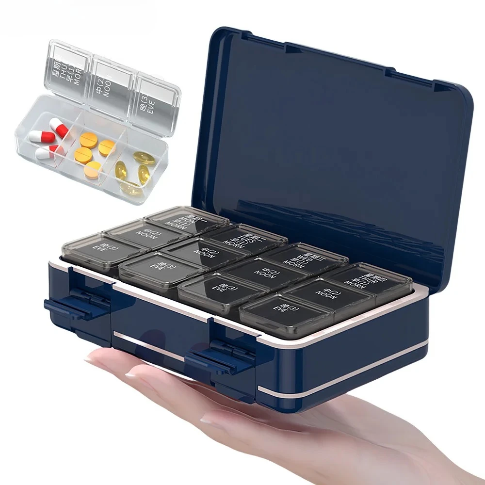 Double-Layer 24-Grid Pill Organizer, Weekly AM/PM Moisture-Proof Case for Travel, Portable Medicine Box