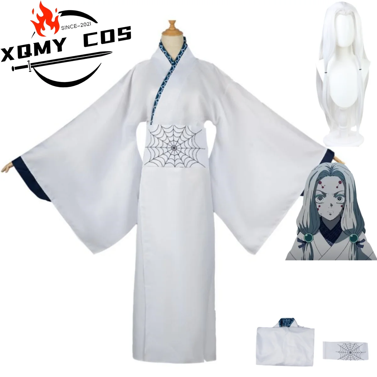

XQAnime Ayaki Spider Rui Mother Sister Cosplay Costume SpiderSister Japanese White Kimono Dress Woman Sexy Halloween Suit