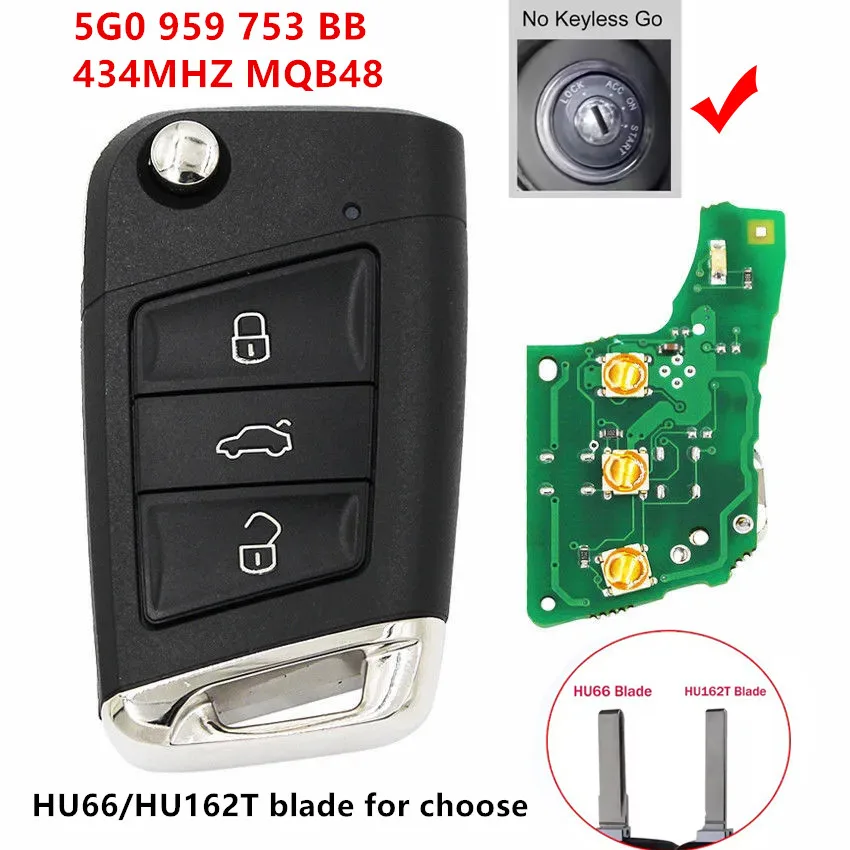 

Сменный откидной дистанционный брелок KEYECU с 3 кнопками, 434 МГц MQB 5G0959753BB для Volkswagen Golf VII MK7, для Skoda Octavia A7 2017