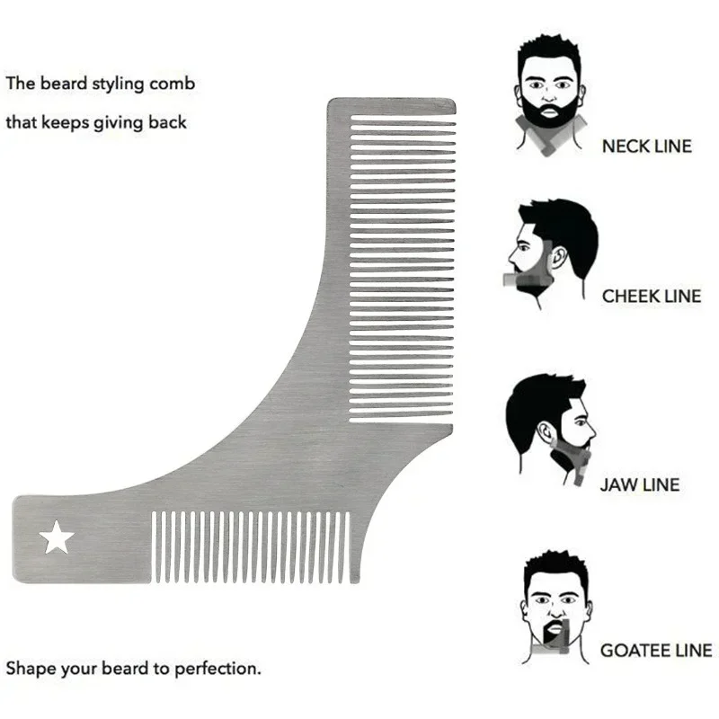 Estêncil de barba de aço inoxidável, modelo de pente de modelagem de barba, ferramenta de pente de estilo de qualidade premium para homens, estilo