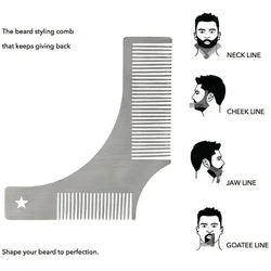 Estêncil de barba de aço inoxidável, modelo de pente de modelagem de barba, ferramenta de pente de estilo de qualidade premium para homens, estilo de máquinas de barbear de barba