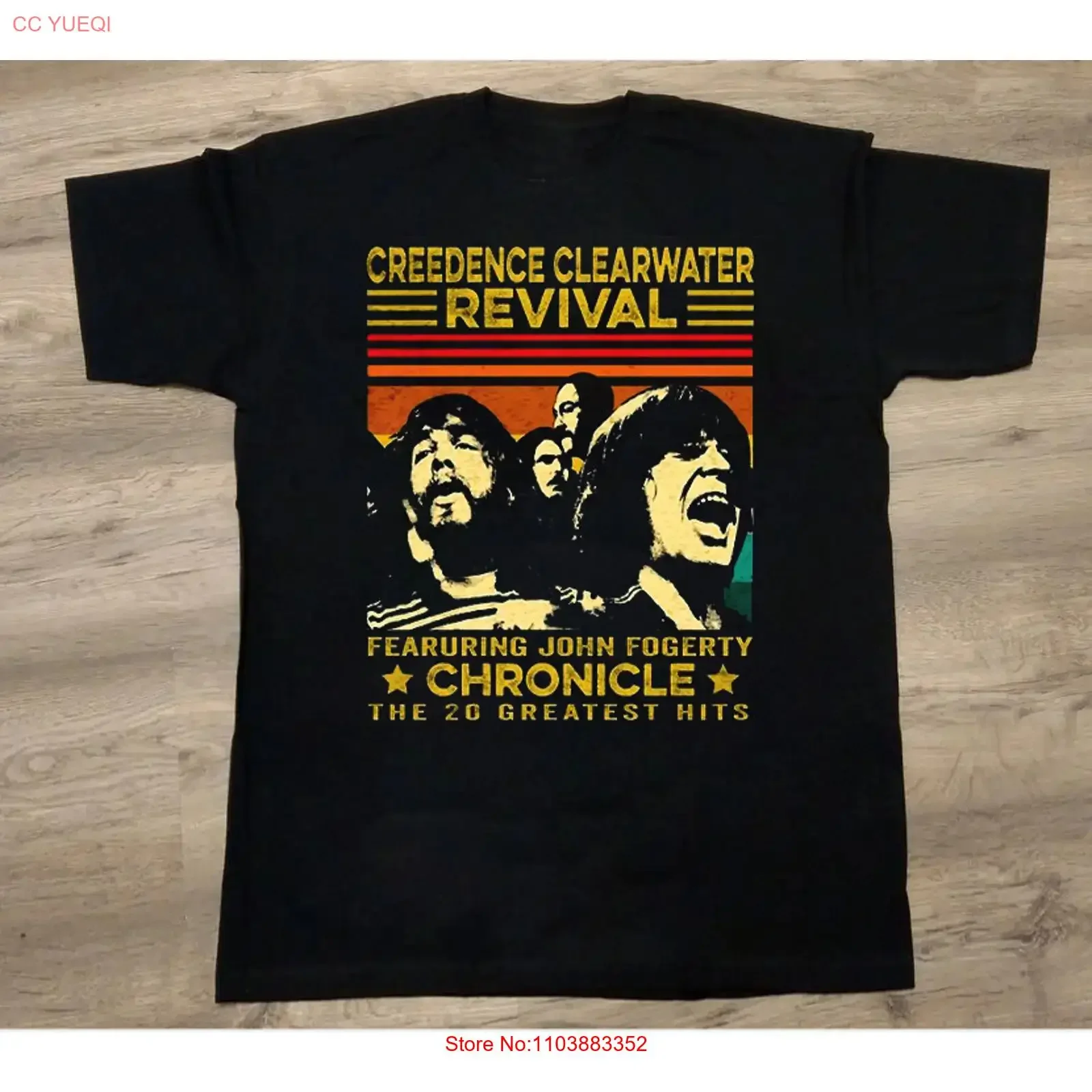 Camiseta de algodón negra RARE Creedence Clearwater Revival, talla completa S 5XL SN196, vintage, lavada, cómoda, unisex, transpirable