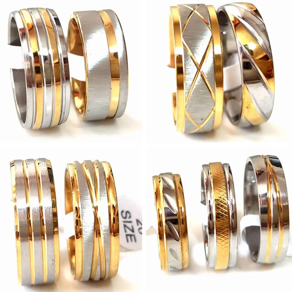 20/50pcs Top MixStripe Line Stainless Steel Rings Wedding Jewelry Bulk Wholesale