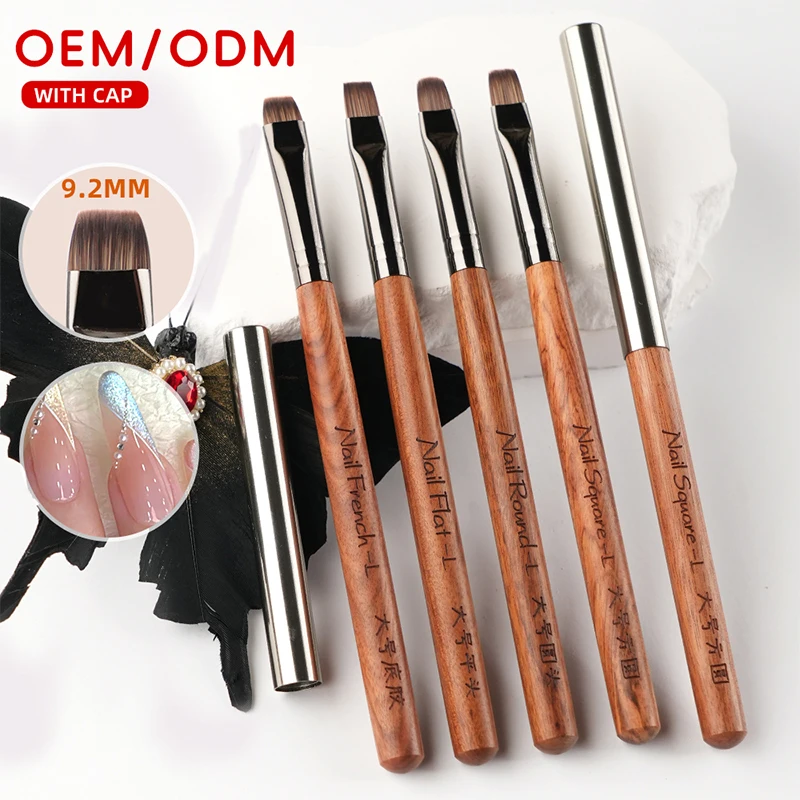 New Prouduct Big Square Flat Painting 7mm Short Round Nail Gel Brush Logo Private Label Sandalwood Nail Art Brushes Wholesale