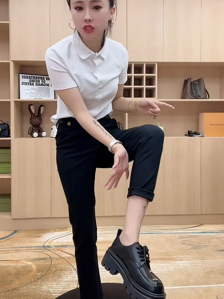 

Брюки Bla Slimming с высокой талией для женщин, прямые, укороченные, в корейском стиле, из смесового хлопка, осень 2024