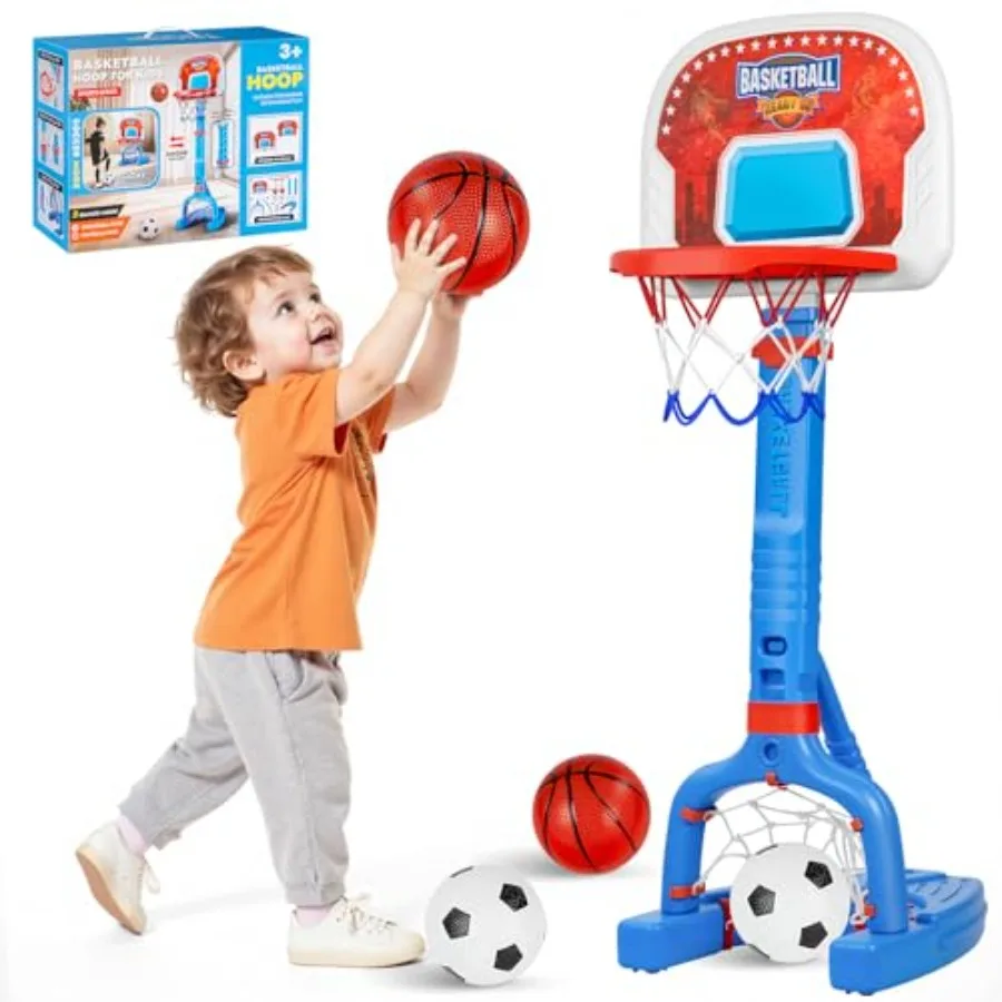 

Toddler Basketball Hoop, Swimming Pool Basketball Hoop, Adjustable Mini Basketball and Soccer Goal with4Balls and Ball Pumps fo