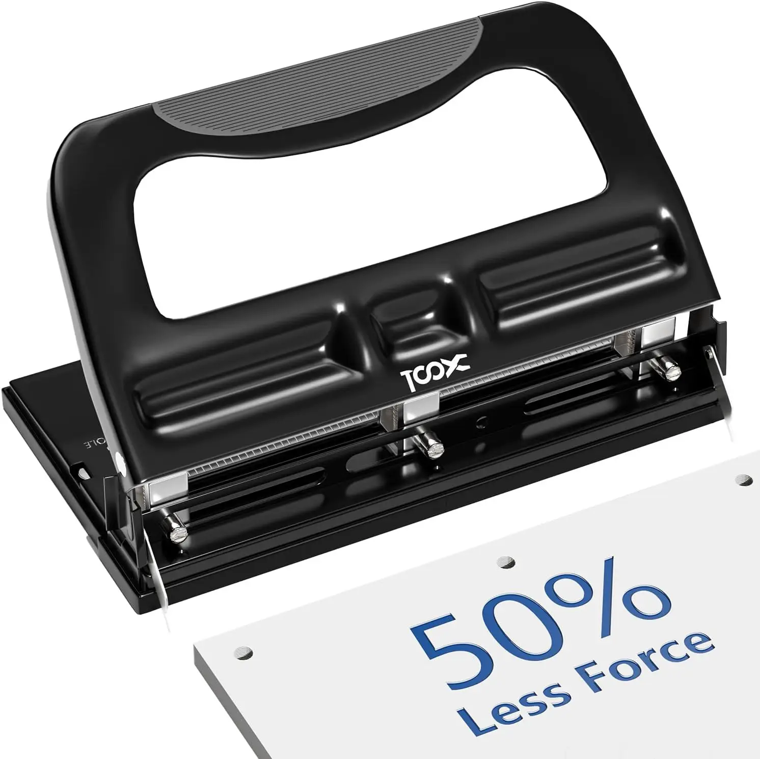 

Heavy Duty Metal 3-Hole Punch, Adjustable for 2 or 3 Holes, 40-Sheet Capacity with Non-Slip Base - Ideal for Office & School Use