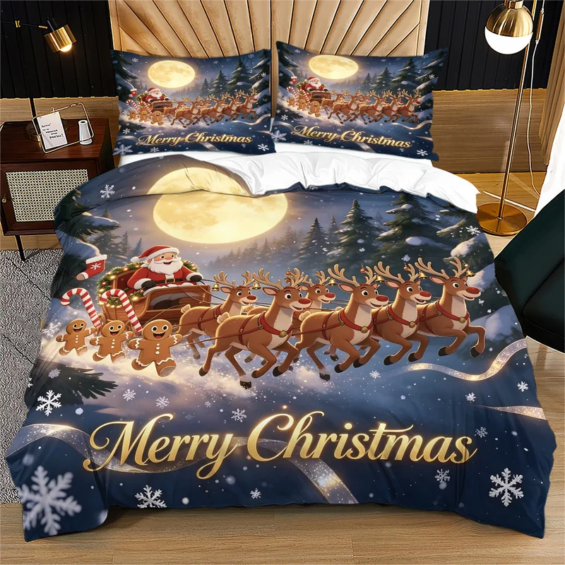 2/3Pcs Microfiber Christmas Duvet Cover Set(Without Comforter & Pillow Inserts),Multi-Sizes,Skin-Friendly,Ultra-Soft,Santa Print