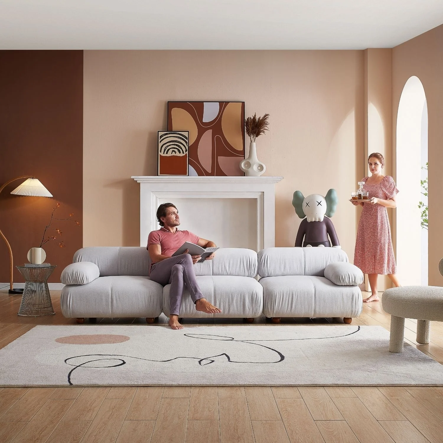 Furniture Custom Living Room Sectional Modular Sofa Nordic Teddy Fabric Pebbles 1 Bellini Sofa