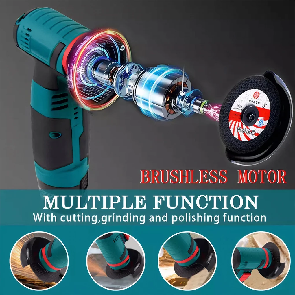 12V Mini Brushless Angle Grinder with Rechargeable Lithium Battery Cordless Polishing Machine Diamond Cutting Tools Accessories