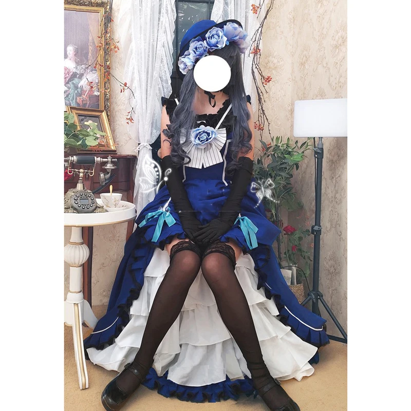 Anime Cos Ciel Cosplay Costume Blue robin delicate Lolita style Women party dress suit customize A