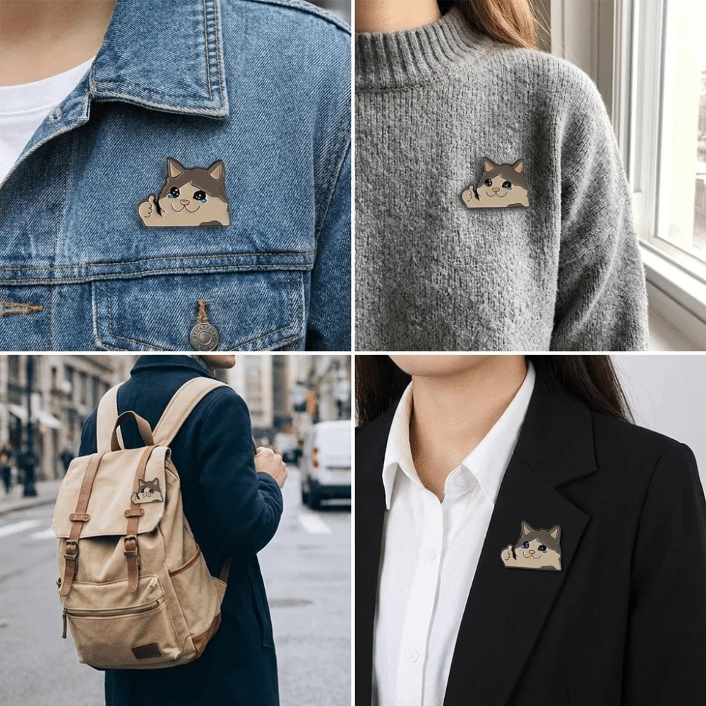 Fashion Thumb Up Design Enamel Pin Kawaii Style Crying Cat Animal Brooch Cute Humorous Funny Jewelry Office