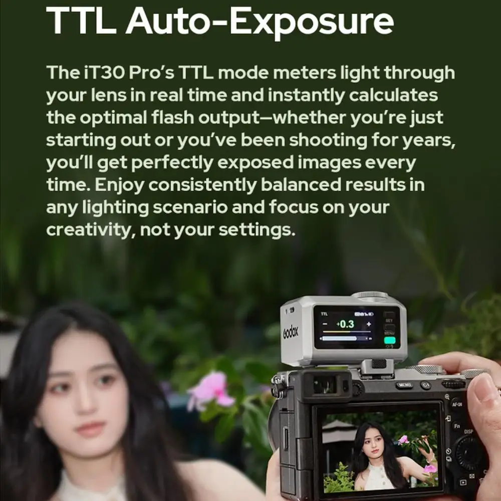 Godox iT30Pro Mini TTL Camera Flash 2.4G Wireless HSS 1/8000s Touch Screen Rechargeable Speedlite for Canon Nikon Sony Fuji