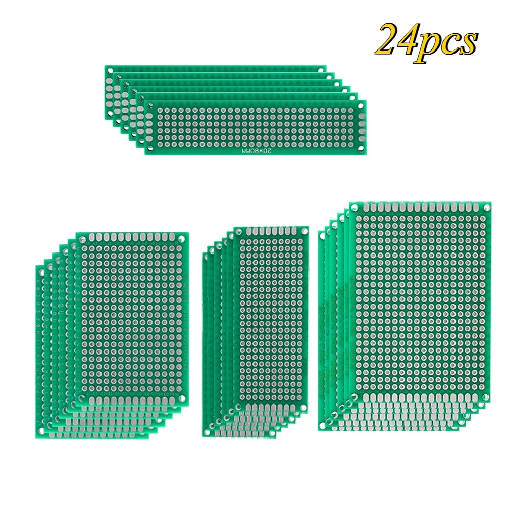 

24PCS Double Sided PCB Kit 2*8 3*7 4*6 5*7cm Universal Board Experimental Plate Circuit Hole Bread Board DIY Soldering Kits
