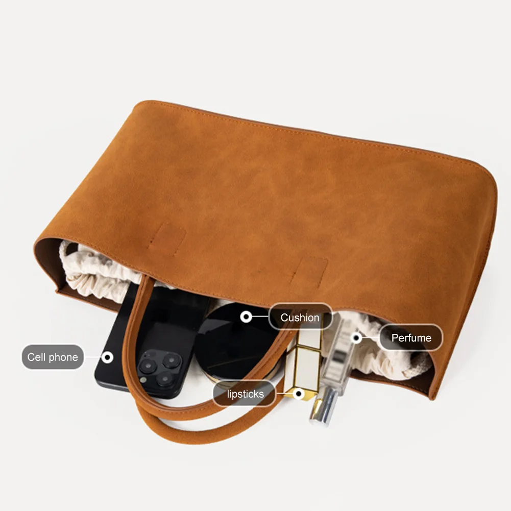 

Top Handle Bag Suede Large Capacity Shoulder Bag for Women with Multi Pocket Solid Satchel Purse Shopping Commuter Bag