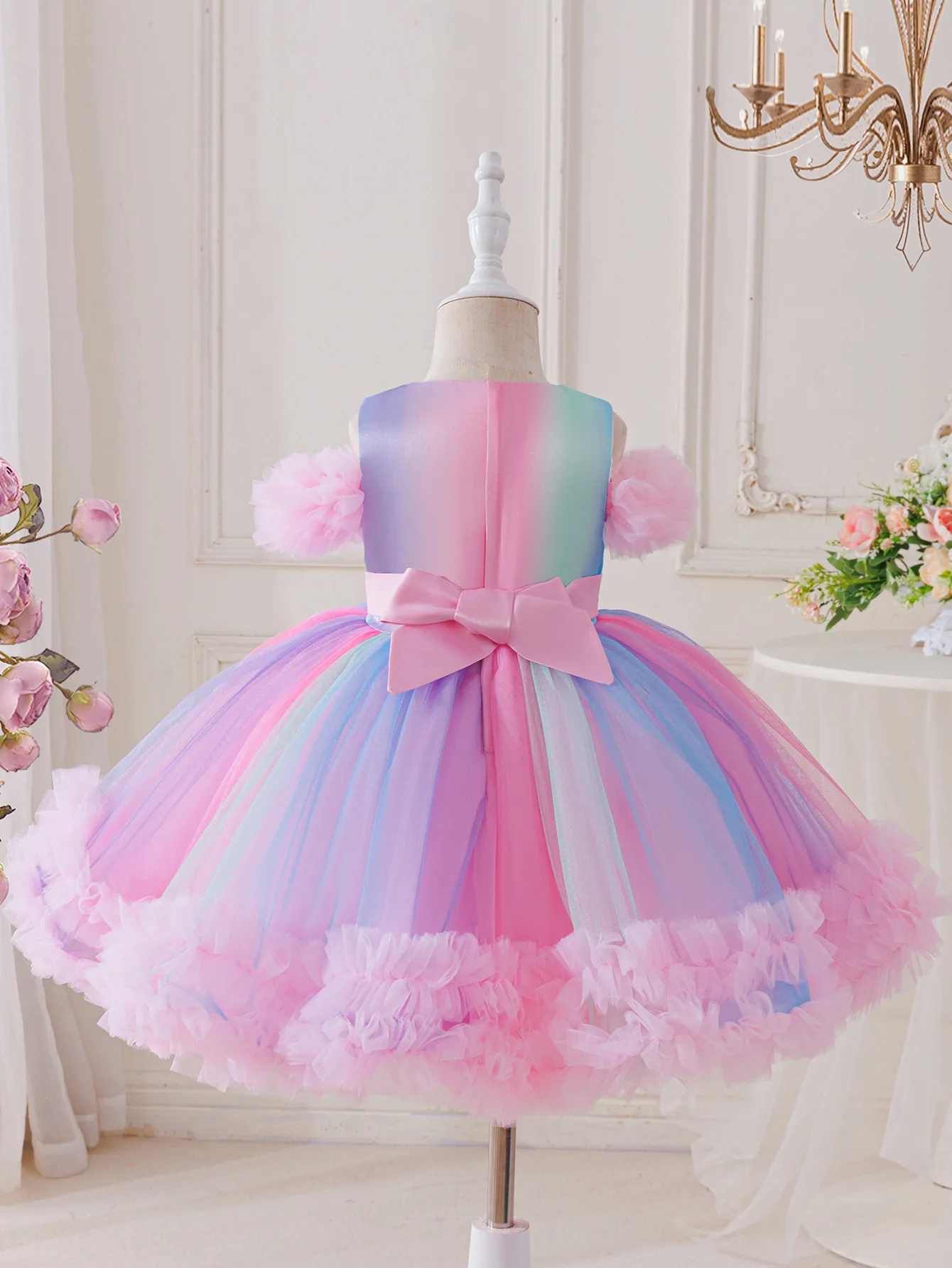 HETISO Gradient Color Little Girl Carnival Dress Children's Costumes Festive Ball Gown for Performance Birthday Party 3-10T