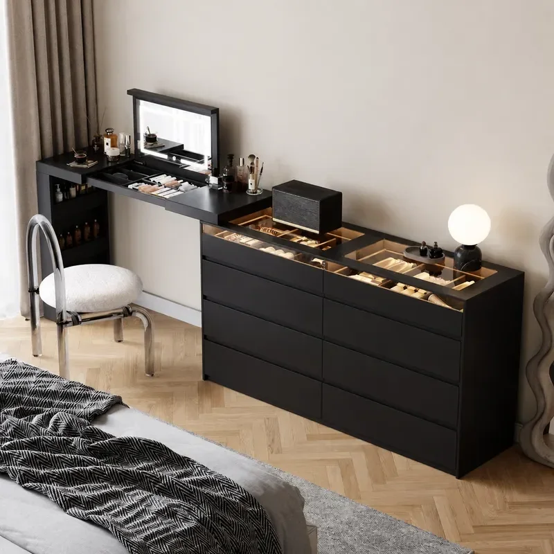 Solid Wood Light Luxury Dresser Chest Integrated Bedroom Bedside Cabinet High End Multi Functional Storage Cabinet Makeup
