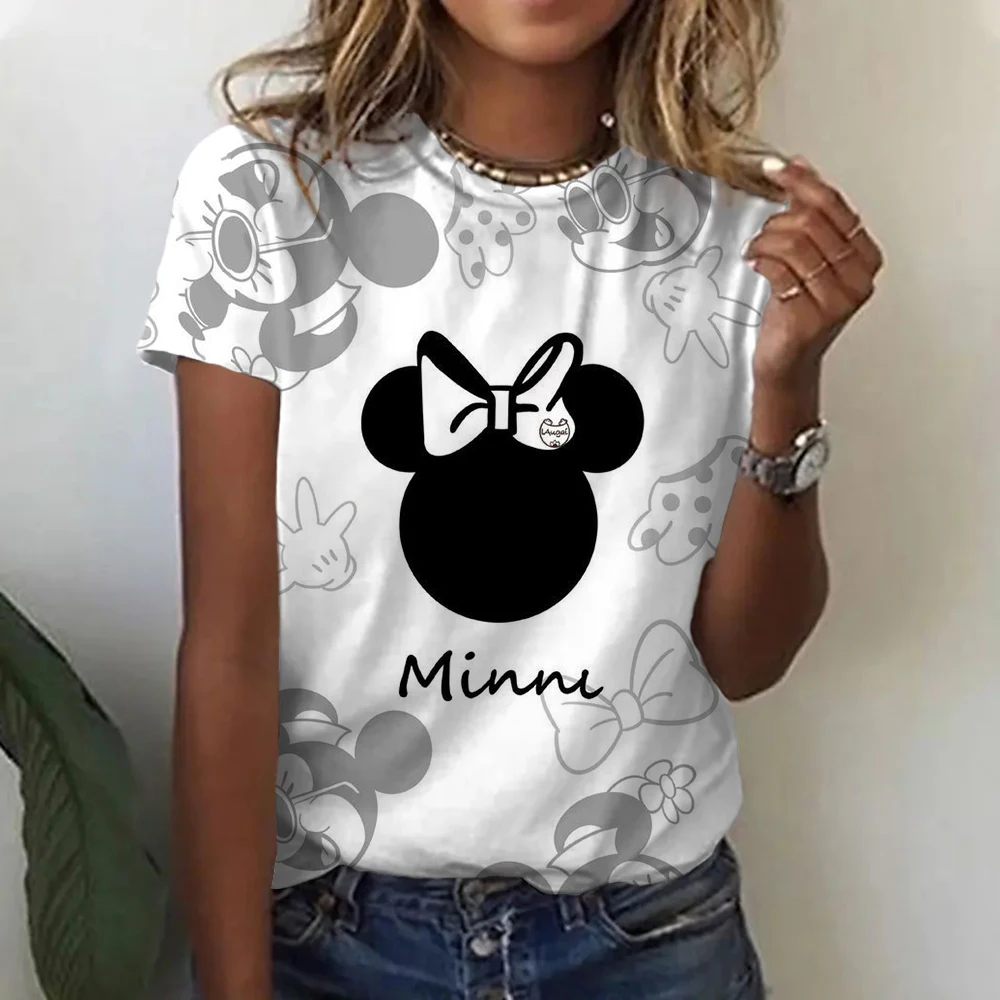 Funny Disney Mickey Mouse Print T Shirt For Women Fashion V-neck Short Sleeve Tops Summer Hot Sale Female Street Trend Slim Tees