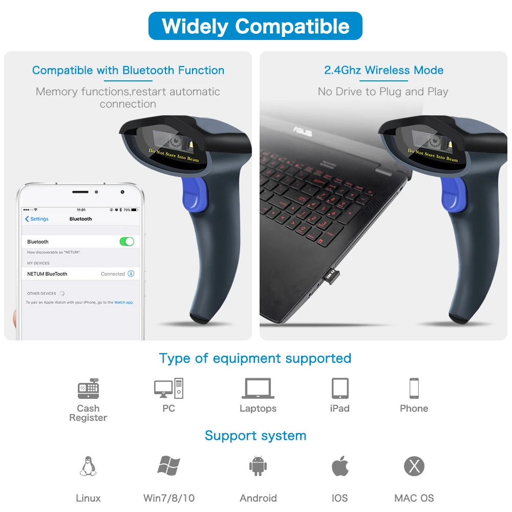 NETUM Wifi Version: W8-wifi Handheld 2D Wireless Barcode Scanner 1D Scanning Blue Tooth Reader USB Wired QR Code Scanner