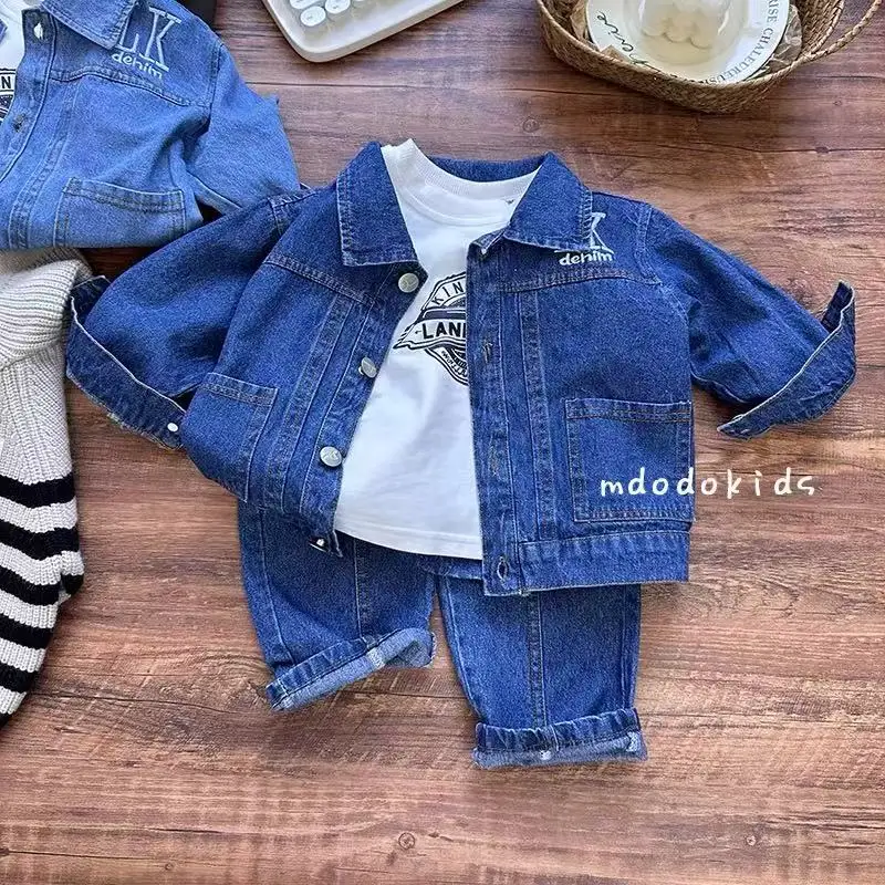 2025 New Children's Dress Clothes Handsome Casual Children's Boys Spring and Autumn Suit Denim Three-piece Suit Kids Outfits ﻿