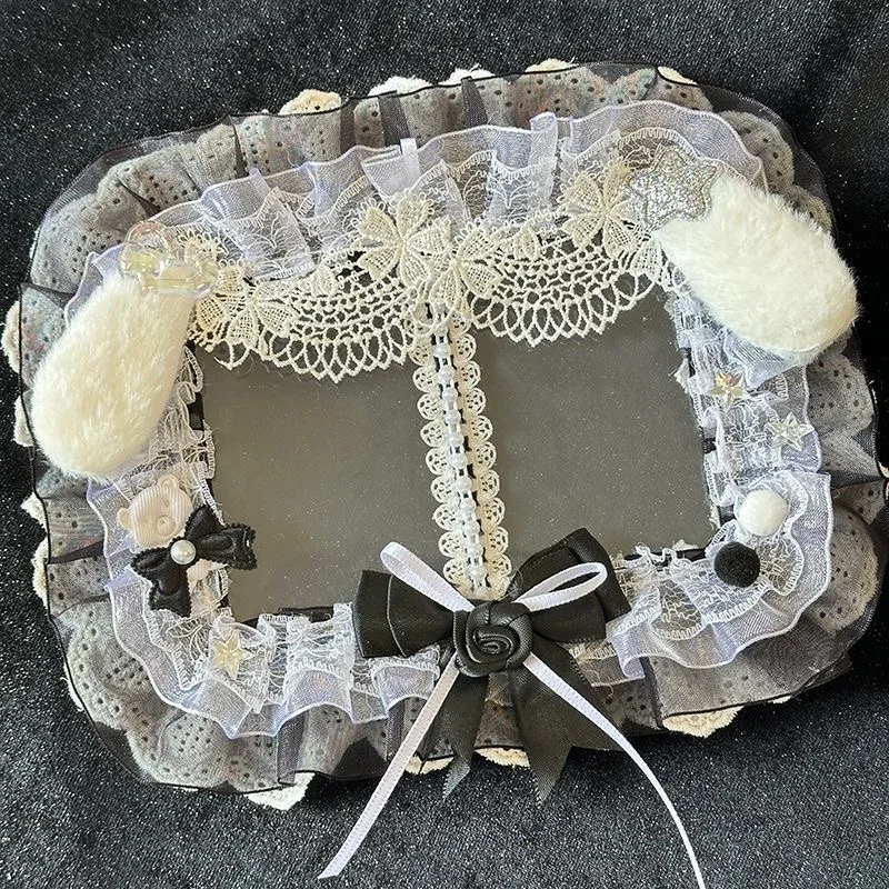 

Dual card slot card sleeve idol photo display bow lace photo protector original bag pendant lolita y2k accessories rabbit ear