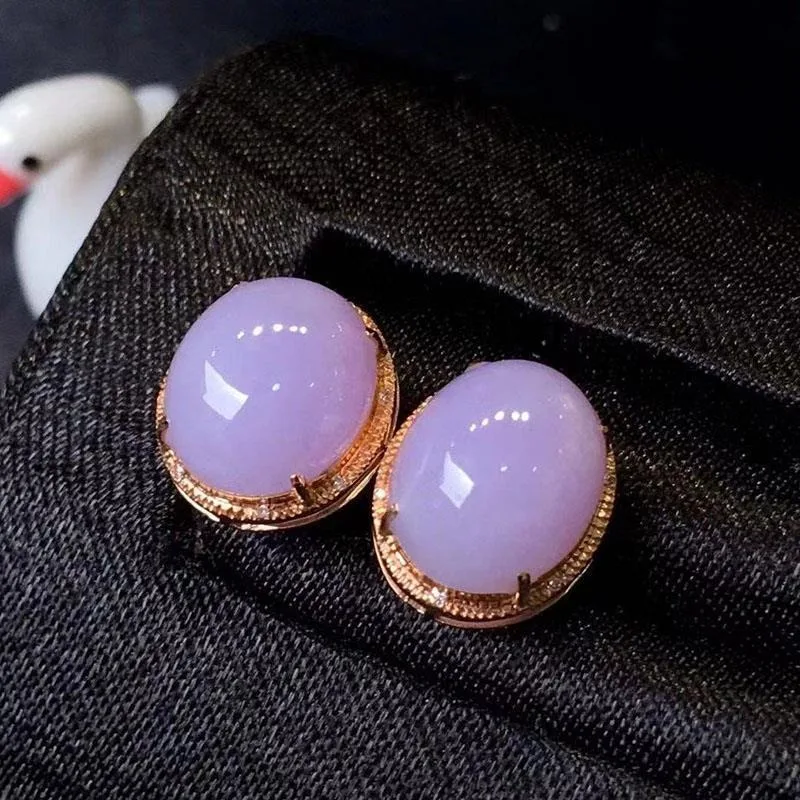 Natural Ice Penetrating Jade Chalcedony Violet Oval earrings for women Vintage and Elegant stud earings Silver Jewelry