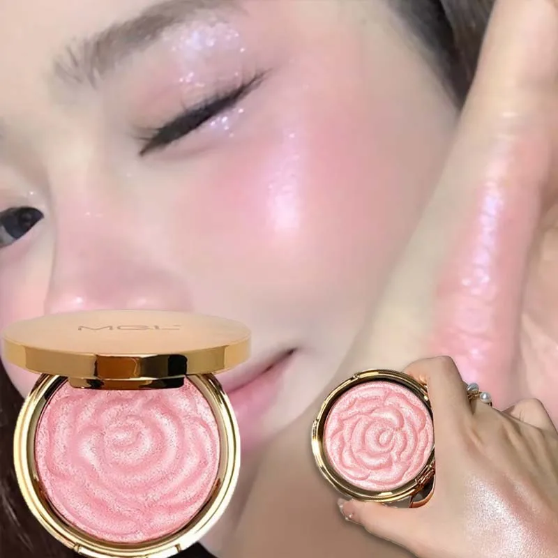 3D Rose Embossed Blush Palette Shimmer Natural Finish Multi-Use Highlighting Contouring Glow Powder Cheek Blusher Powder Makeup