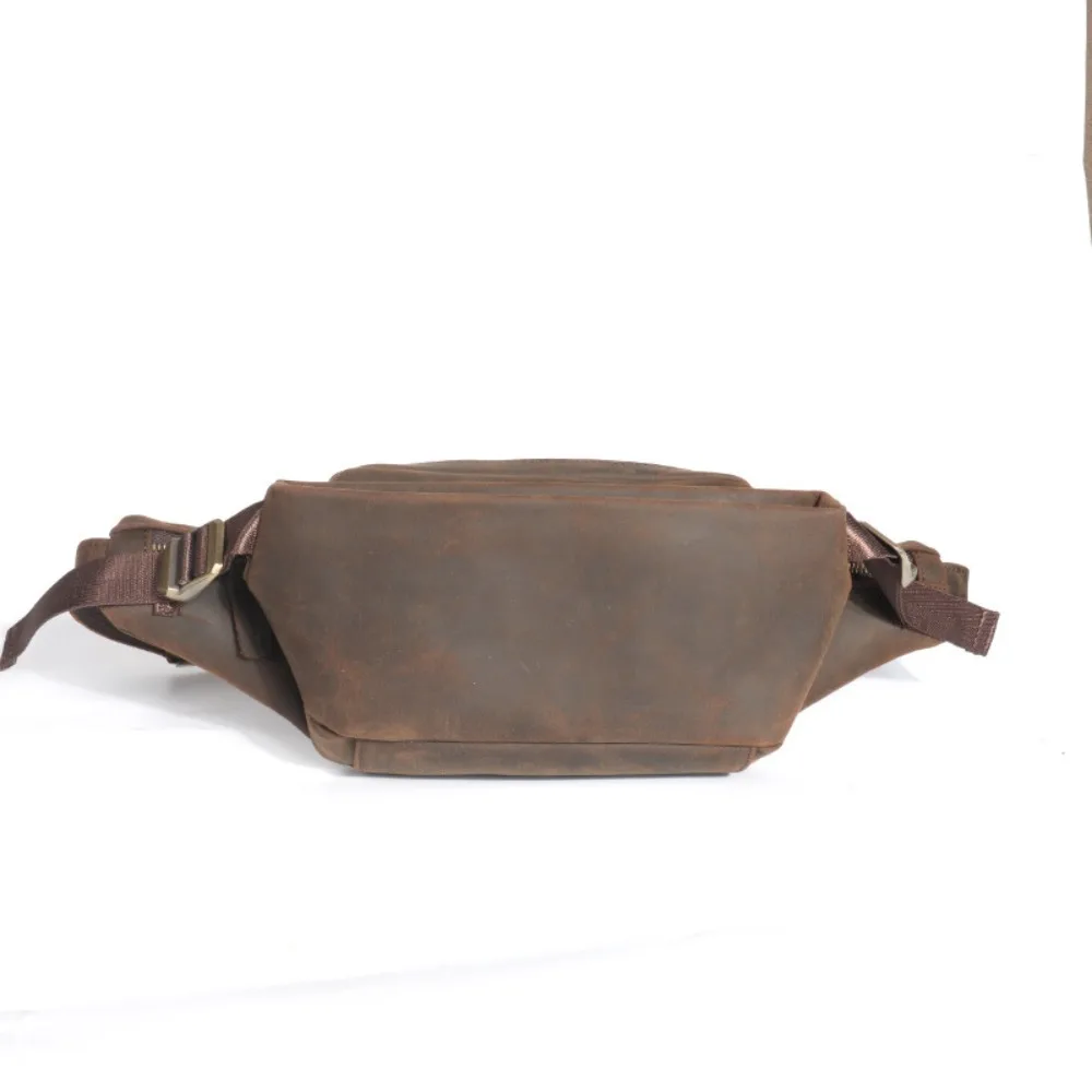 Real leather men's waist bag, outdoor cowhide mobile phone bag, multi-functional chest bag, wild horse leather crossbody bag