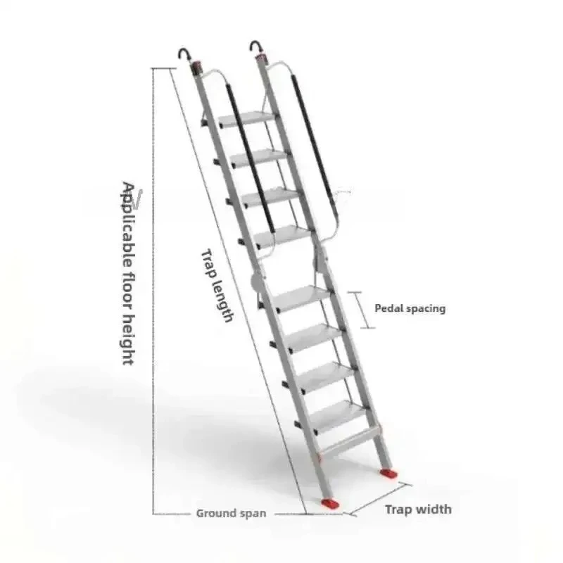 Ladder Multi-functional with Handrail Staircase Aluminum Alloy Folding Attic Ladder Home Telescopic Thickened Herringbone