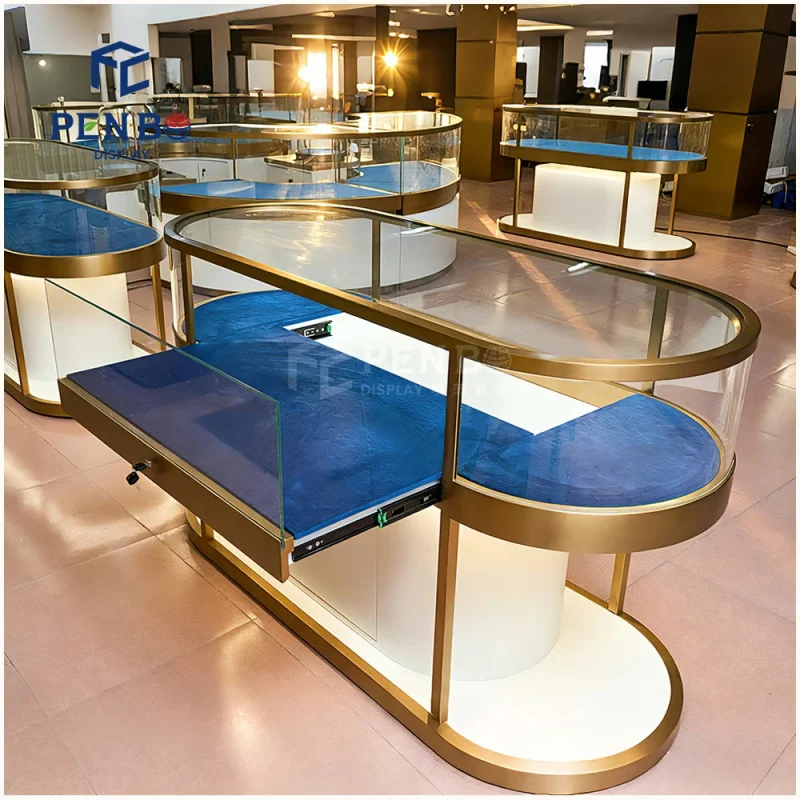 custom.Retail Jewellery Cabinet Furniture Decoration Watch Jewelry Shop Design Jewelry Display Glass Showcase With Sliding Drawe