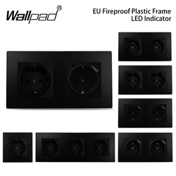 Matte Black 1 2 3 EU French USB Typec Type-C Wall Socket Wallpad PC Panel Light Momentary Switch Round Back