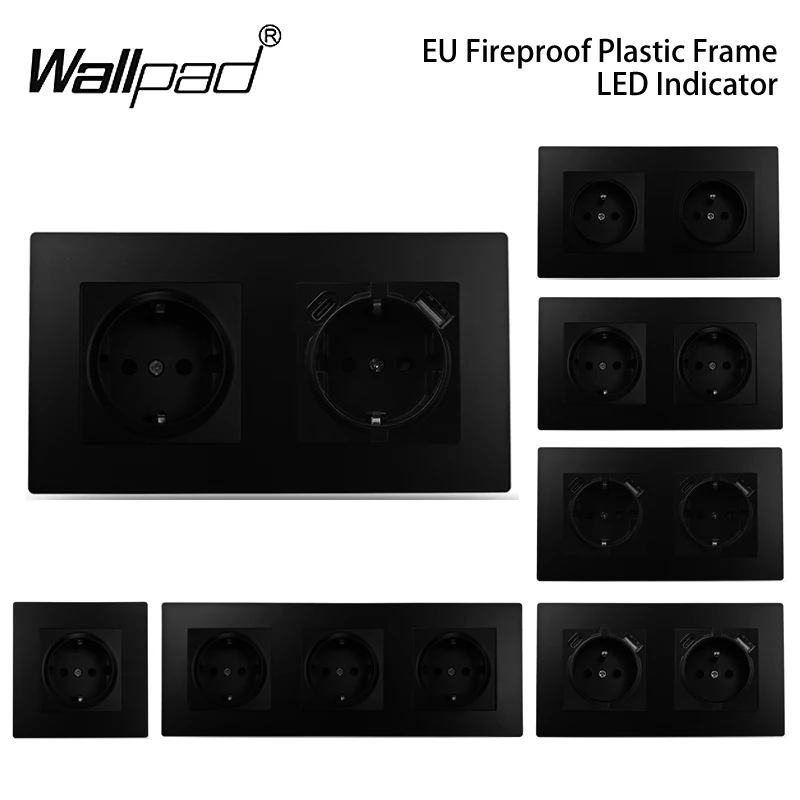 Matte Black 1 2 3 4 5 EU French USB Typec Type-C Electrical Wall Power Socket Wallpad PC Panel For EU Box