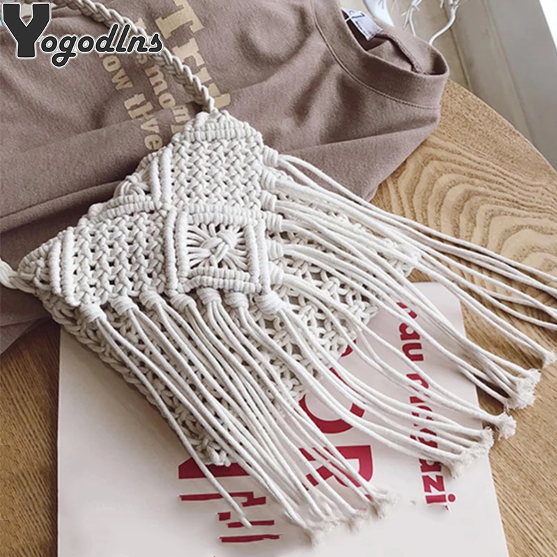 New Straw Bag Bohemian Tassel Beach Bag Women Crochet Fringed Crossbody Ultralight Shoulder Bag Women Small Bolsos Feminina