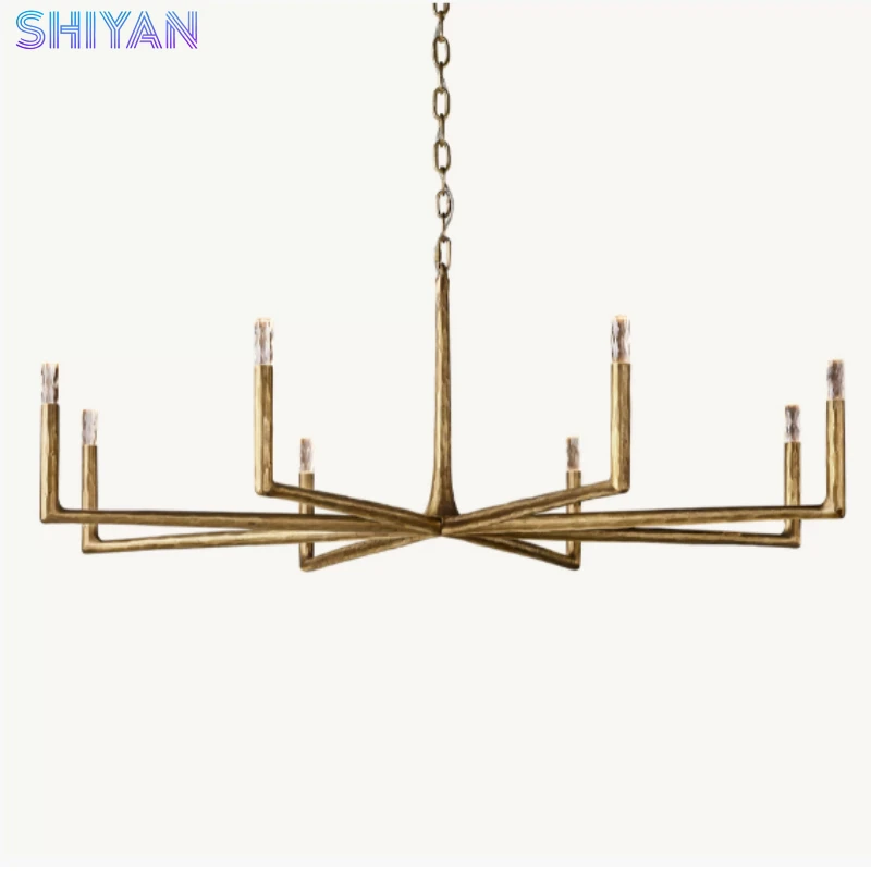 

2026 Retro American Copper Crystal LED Chandelier Lustre Suspension Luminaire Lampen for Living Room