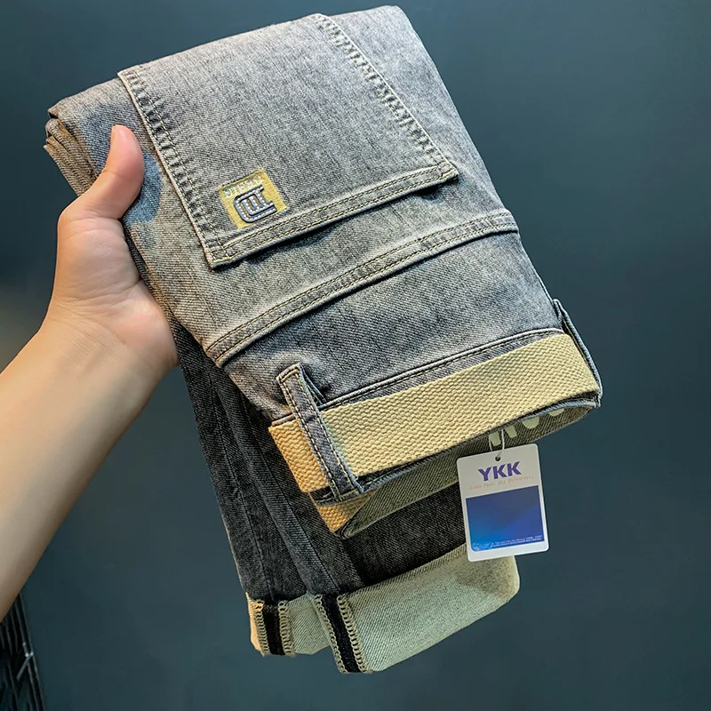 Spring and Summer New Men's Jeans Trendy Print Straight Tube Loose Elastic Casual Korean Fashion Slim Fit Harun Pants for Men