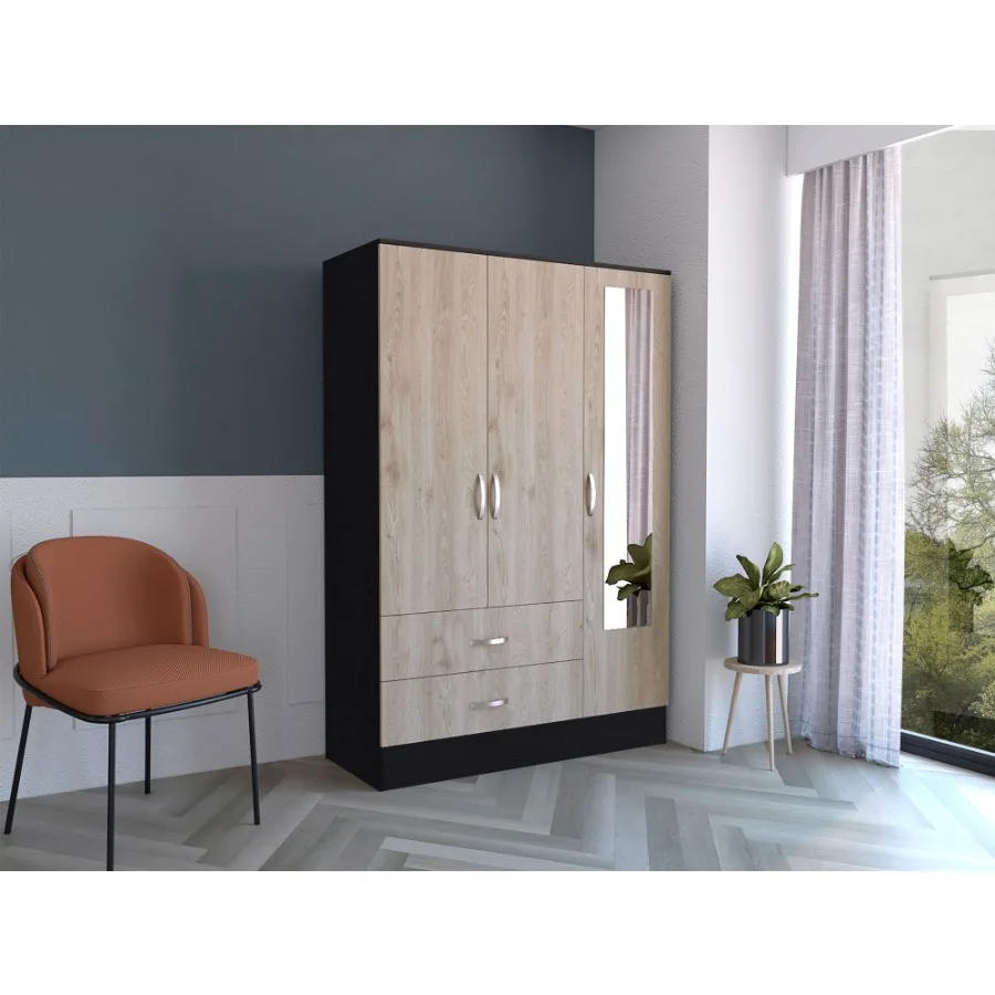 

Bolton 120 Mirrored Armoire Metal Hardware Double Door Cabinet Two Drawers Single Door With Mirror Rods