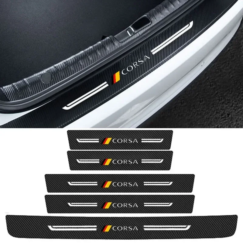 Car Welcome Pedal Scuff Plate Sill Carbon Fiber Stickers for Corsa Protective Film Door Threshold Decals Accessories For Opel