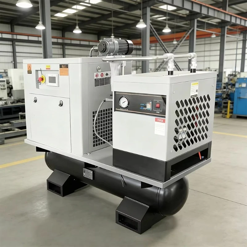 Industrial 7.5KW 10HP Portable Screw Air Compressor 220V Single Phase Small Silent with Air Dryer Tank CE for Auto Repair Spray