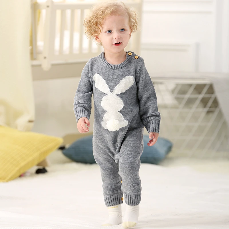 Newborn Baby Romper Knitted Toddler Girl Boy Clothing Warm Playsuit Long Sleeve Autumn Infant Kid Jumpsuit Outfit Cute 3D Rabbit