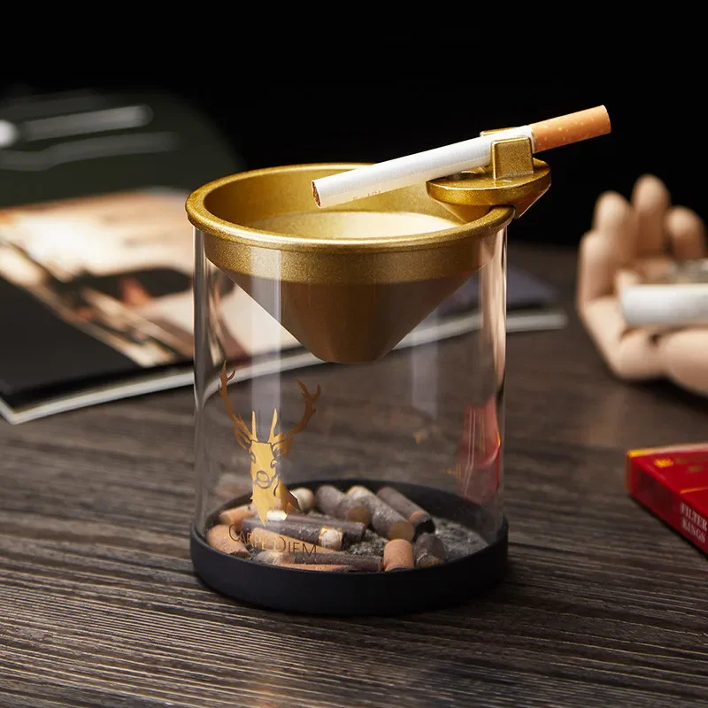 

Пепельница для дома, гостиной, анти-лета, ясень для офиса, креативная воронка из нержавеющей стали, держатель для чашки из золы с крышкой, элитный офисный стол