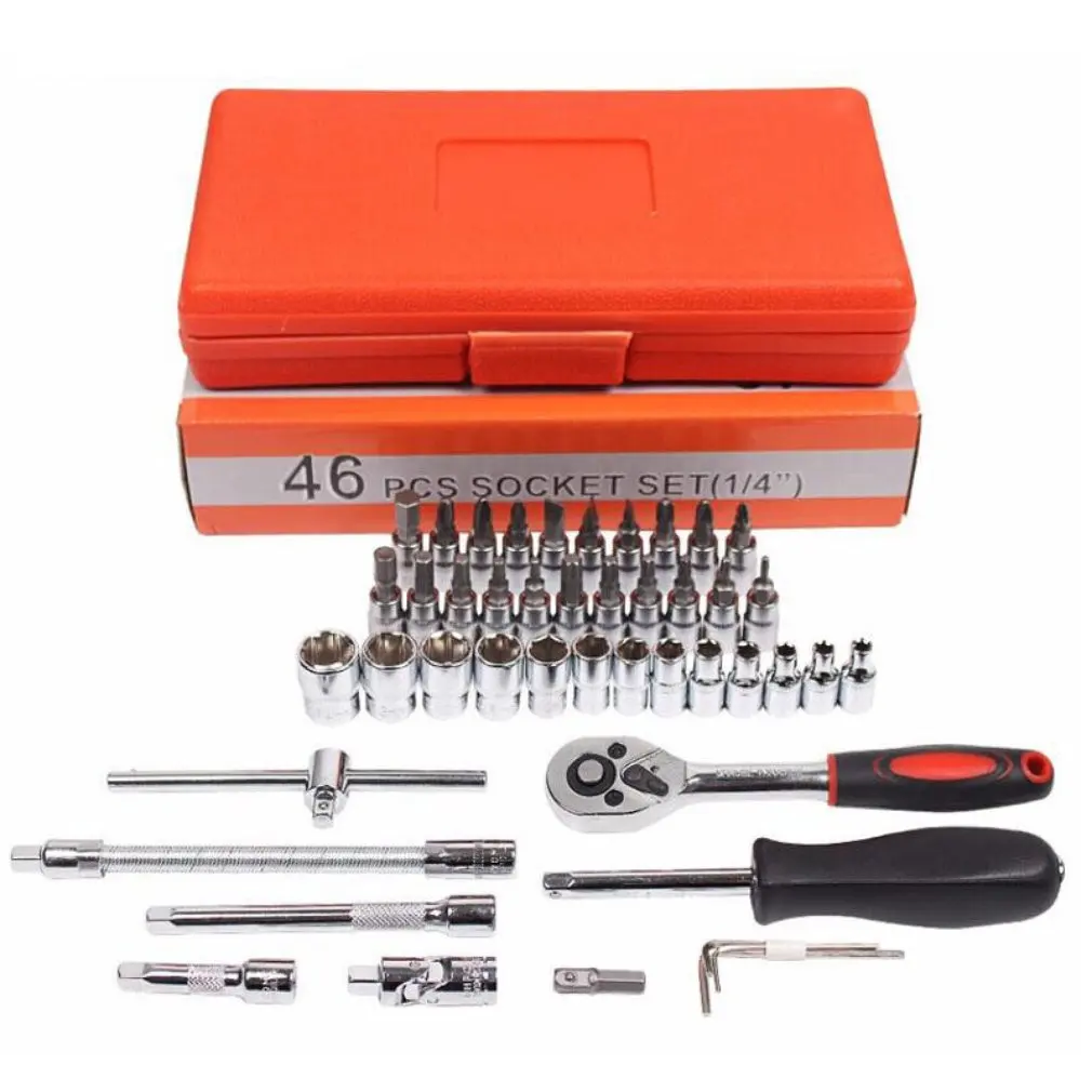 46pcs Car Repair Tool Kit 1/4-Inch Socket Set Car Repair Tool Ratchet Torque Wrench Combo Auto Repairing Set Mechanic Tool