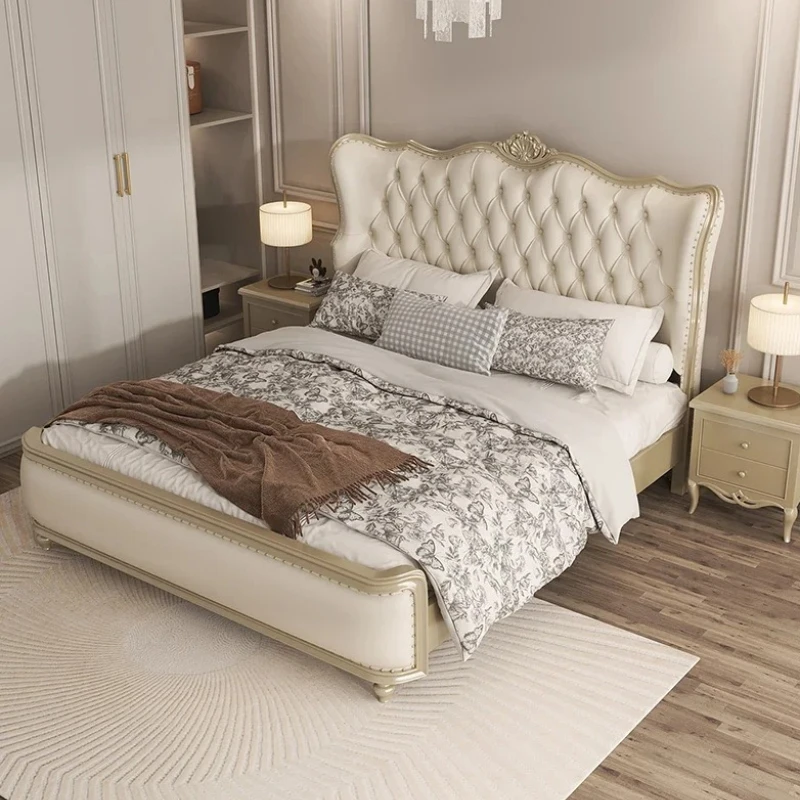 Headboard Simple Frame Double Bed Luxury Modern European Twin Queen Double Bed Nordic Unique Lit 2 Personnes Bedroom Furniture view 2
