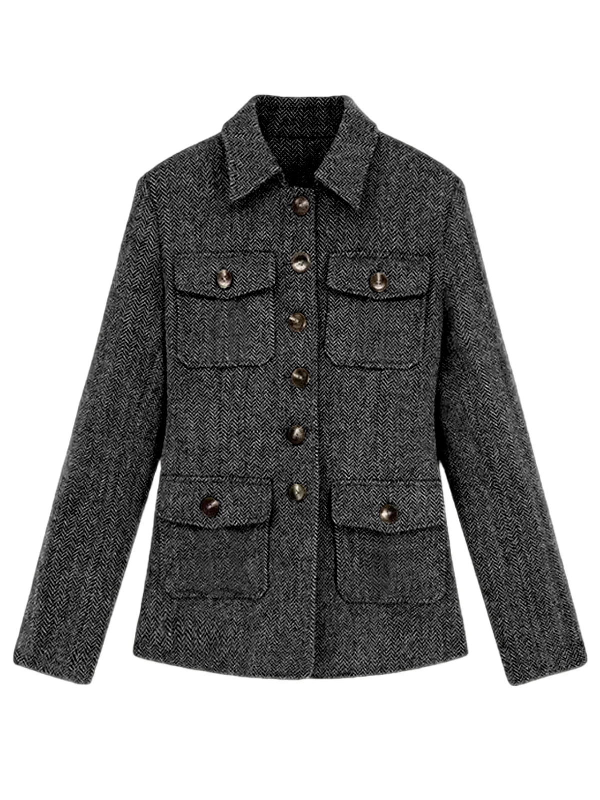 

Men's Herringbone Wool Blend Blazer Jacket Notch Collar Utility multi-pocket Casual Overcoat For Spring Autumn