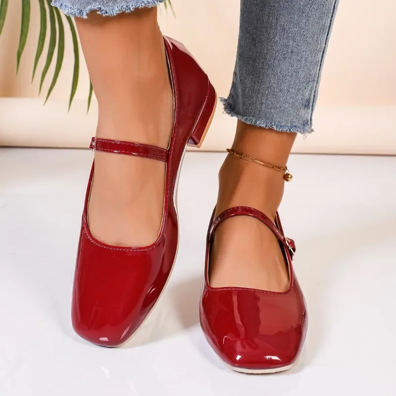 

2025 Shoes Female Buckle Strap Women's High Heels Fashion Office & Career Pumps Women Square Toe Low Heel Plus Size Shoes Women