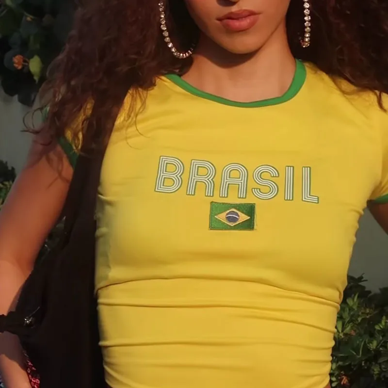 2024 Summer Aesthetics T-shirt For Women Brazil Short Brasil Sexy Grunge Fairy Girl Crop Tops Streetwear Y2k Clothes