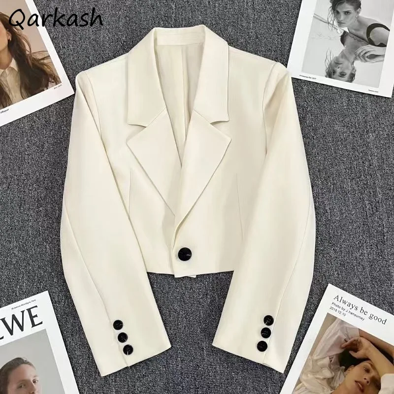 Blazers cortos para mujer, lisos, sueltos, de uso diario, con un solo botón, combina con todo, ocio, Chic, Primavera Verano, estudiantes Preppy, Popular Ulzzang femenino