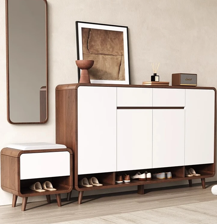 

Solid wood shoe cabinet, household door porch cabinet, entrance hall cabinet integrated with wall storage cabinet