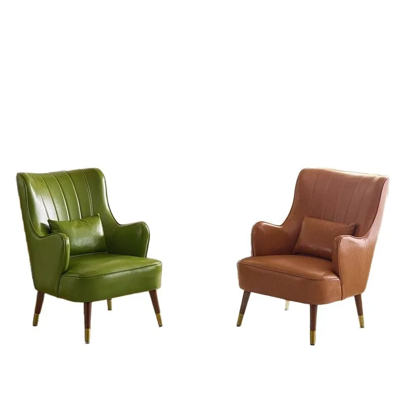 

Single sofa chair light luxury oil wax leather small apartment household living room