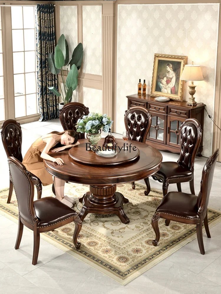 

yj5American Furniture Dining Table Black Walnut round Household