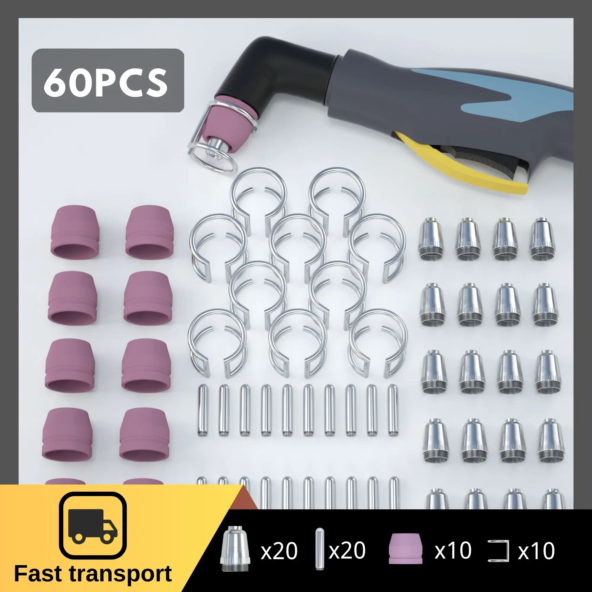 Kit de Consumíveis de Corte Plasma Eletrodos Copos Dicas Guia Espaçador Soldador Tocha Sg55 Ag60 Wsd60 Cut55p Cut65p 60 Pcs